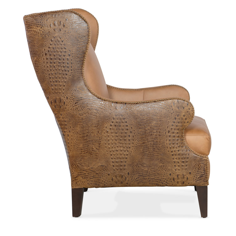 Heaven 30" Wide Brown Leather Wingback Chair with Dark Wood Legs