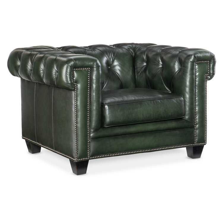 Charleston Black Leather Tufted Accent Chair with Nailhead Trim