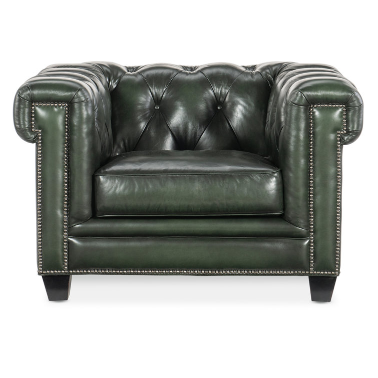 Charleston Black Leather Tufted Accent Chair with Nailhead Trim