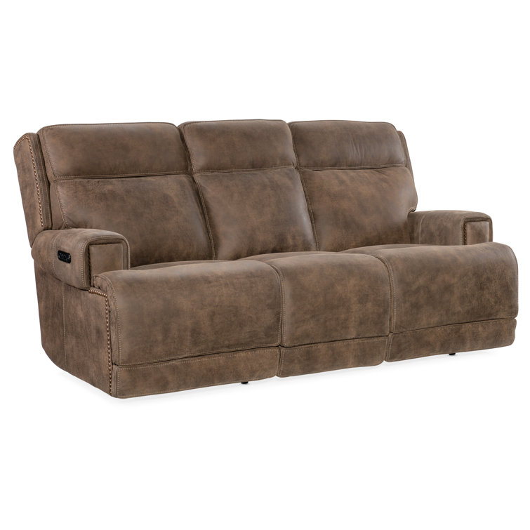 Wheeler 83'' Brown Leather Reclining Sofa with Nailhead Trim