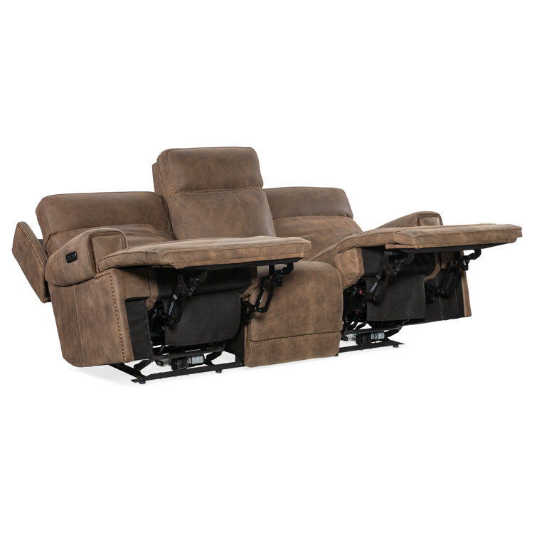 Wheeler 83'' Brown Leather Reclining Sofa with Nailhead Trim