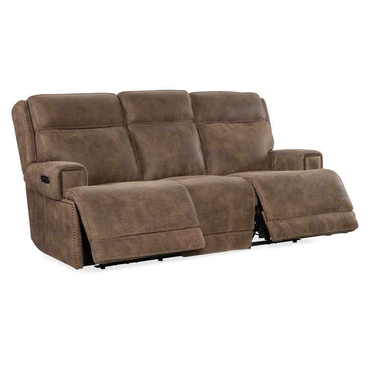 Wheeler 83'' Brown Leather Reclining Sofa with Nailhead Trim