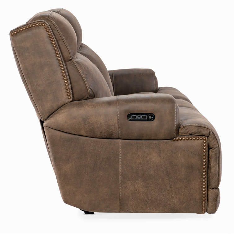 Wheeler 83'' Brown Leather Reclining Sofa with Nailhead Trim