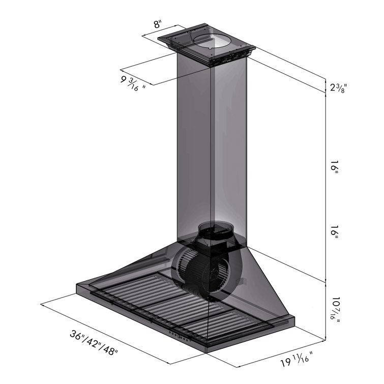 48" Stainless Steel Convertible Wall Mount Range Hood with Charcoal Filter