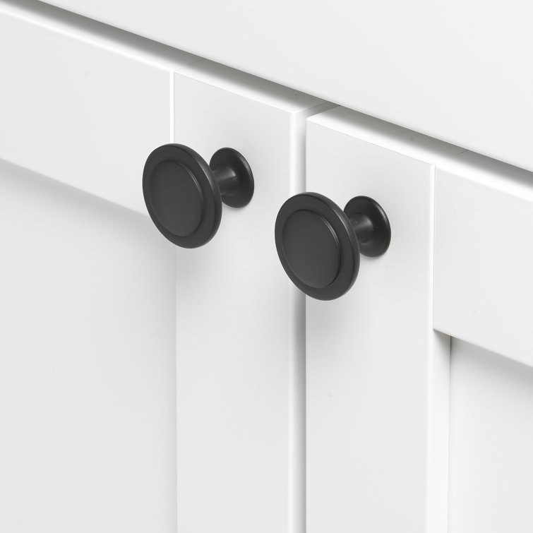 Matte Black Round Zinc Alloy Cabinet Knob with Mounting Hardware