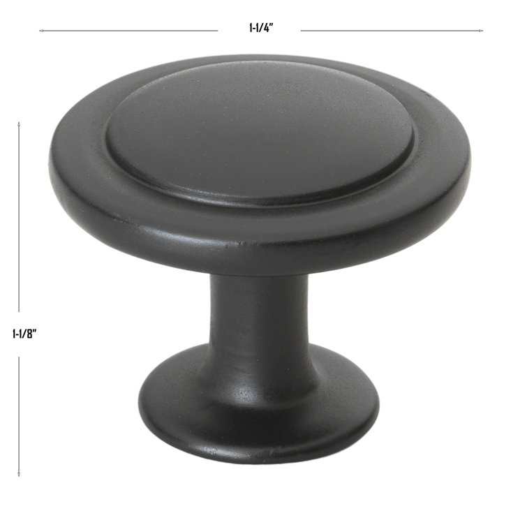 Matte Black Round Zinc Alloy Cabinet Knob with Mounting Hardware