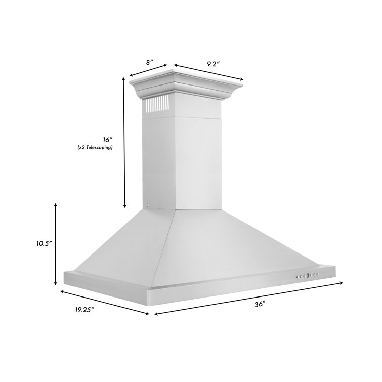 36" Stainless Steel Wall Mounted Range Hood with Crown Molding