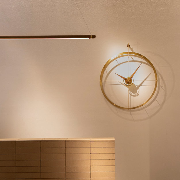 Polished Brass and Walnut Silent Wall Clock