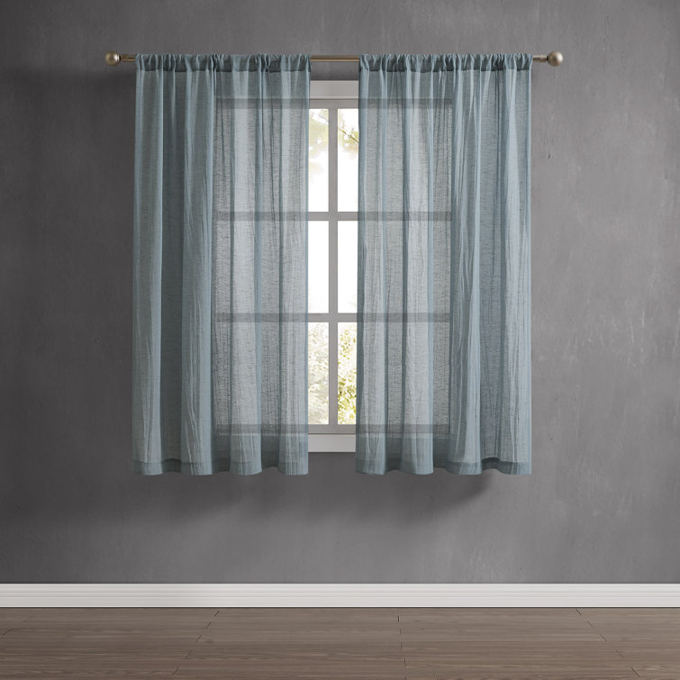 Blue Sheer Linen Blend Rod Pocket Window Panels