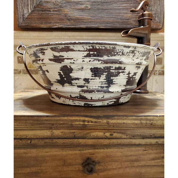 15'' Distressed White and Copper Vessel Bathroom Sink