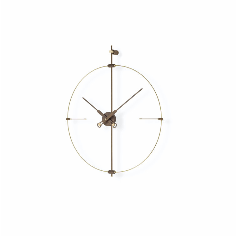 Oversized Brass and Walnut Wood Skeleton Clock