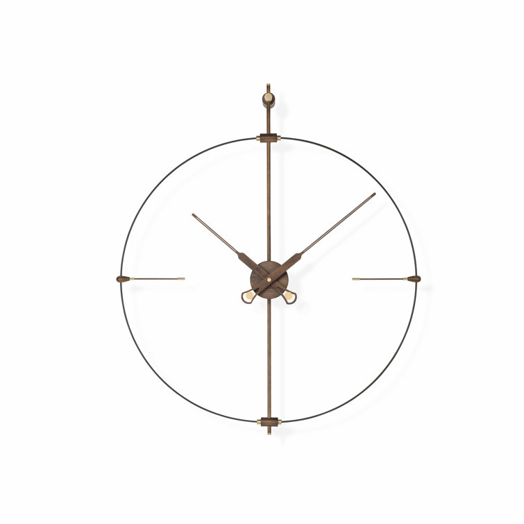 Oversized Black and Walnut Round Wood Wall Clock