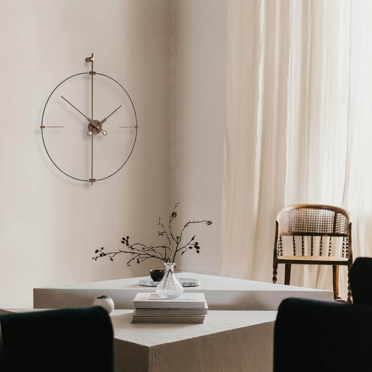 Oversized Brass and Walnut Wood Skeleton Clock
