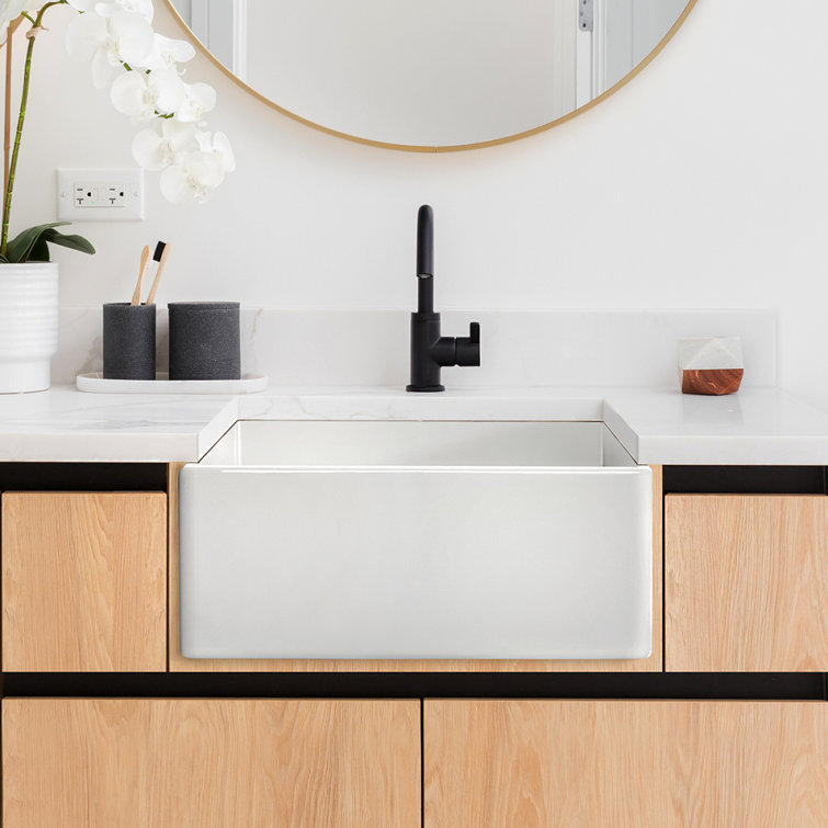 Glossy White Ceramic Rectangular Farmhouse Bathroom Sink