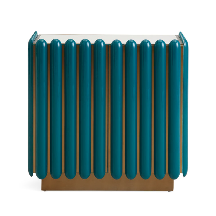 Teal and Brass Geometric Pattern Accent Cabinet with Adjustable Shelving