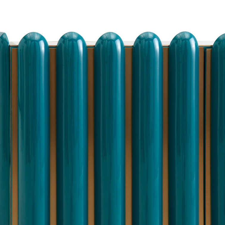 Teal and Brass Geometric Pattern Accent Cabinet with Adjustable Shelving