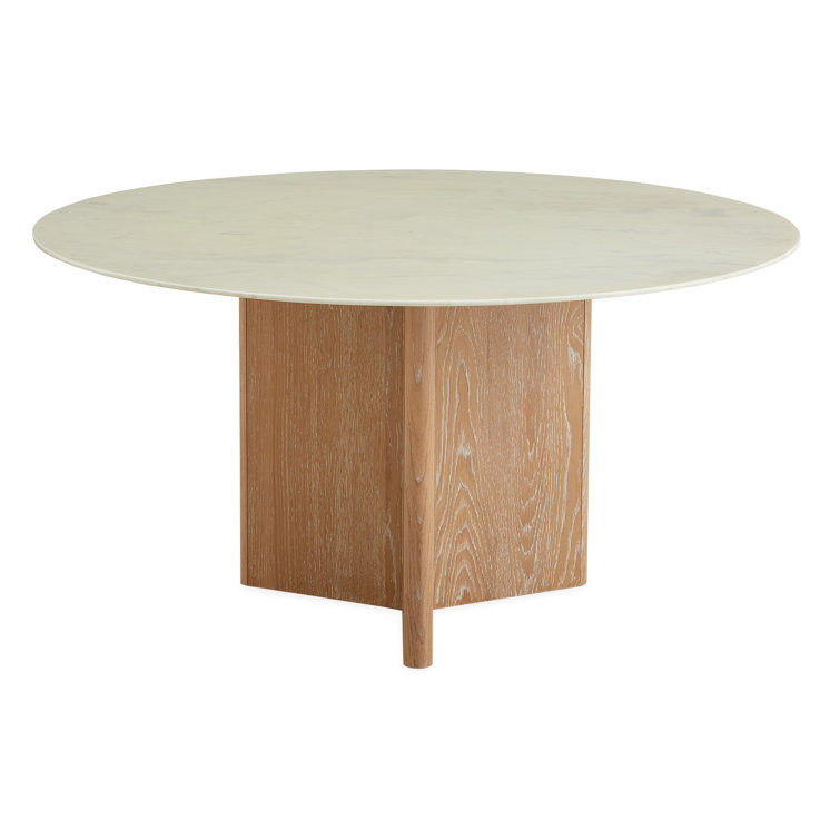 Brussels Round White Marble and Oak Dining Table for Six