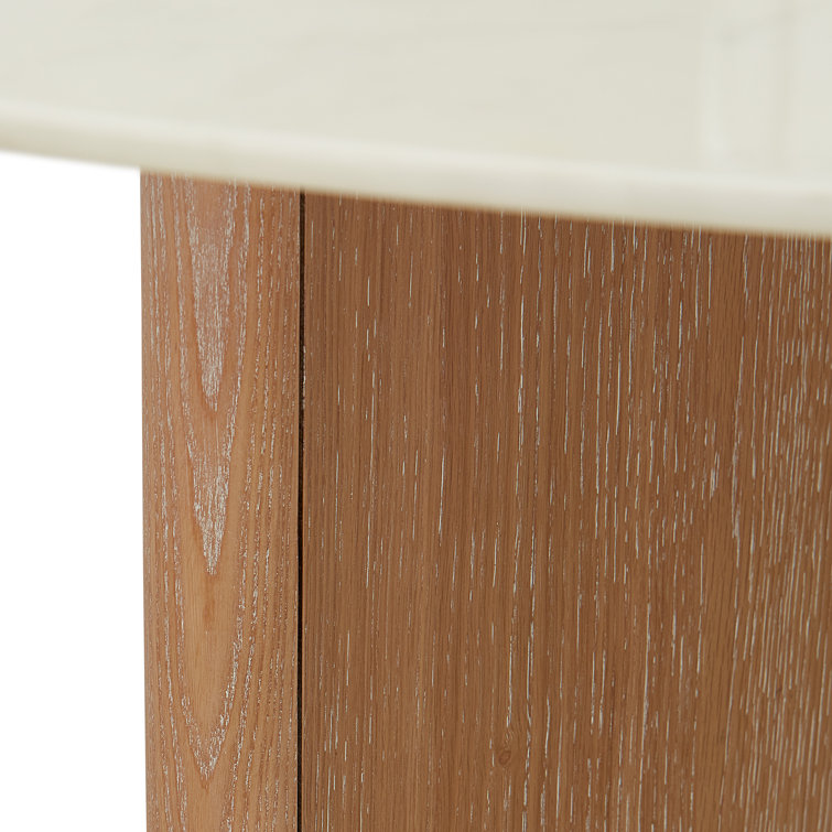 Brussels Round White Marble and Oak Dining Table for Six