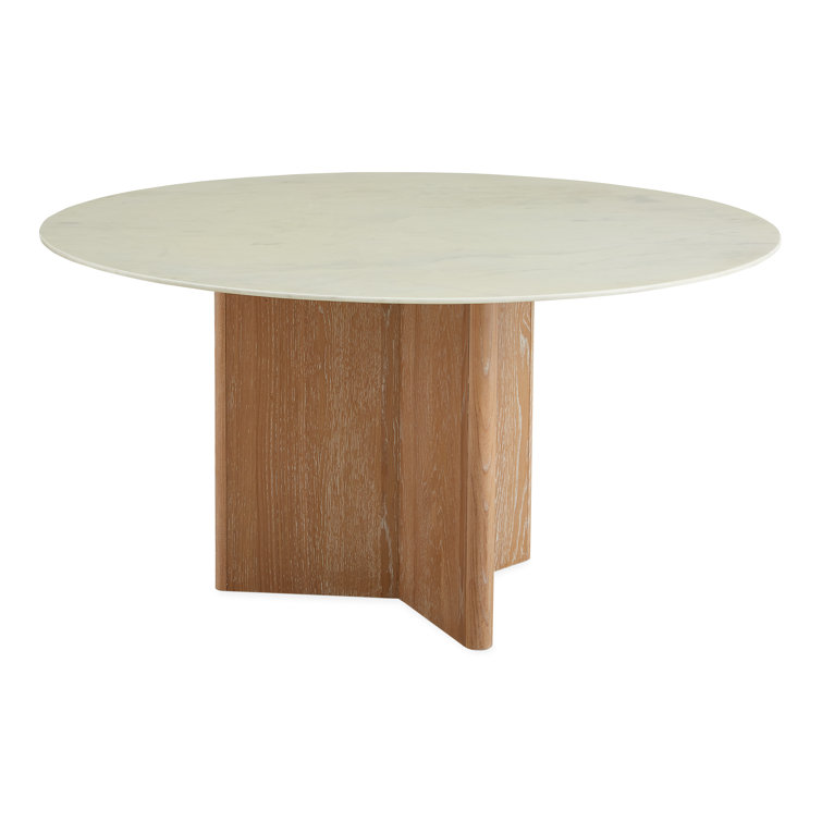 Brussels Round White Marble and Oak Dining Table for Six