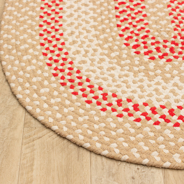Handmade Braided Beige and Red Cotton Runner Rug