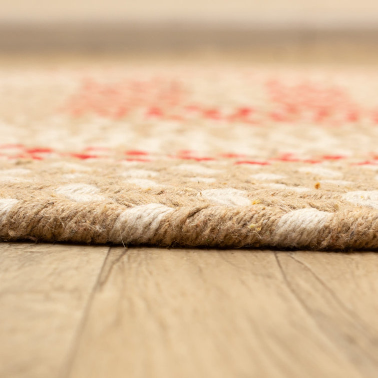 Handmade Braided Beige and Red Cotton Runner Rug