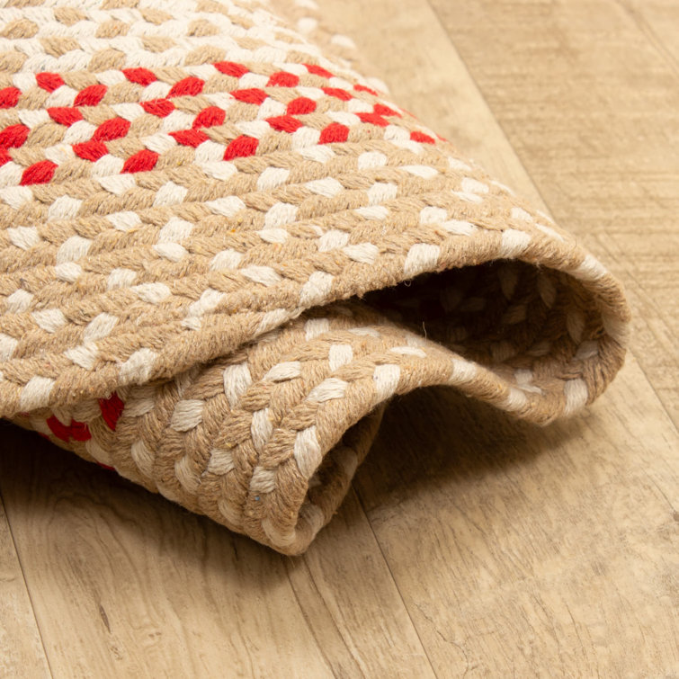 Handmade Braided Beige and Red Cotton Runner Rug