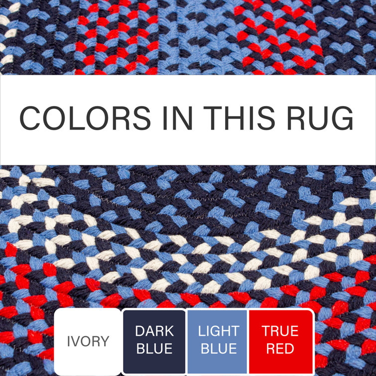 Handmade Oval Blue and Red Cotton Braided Area Rug