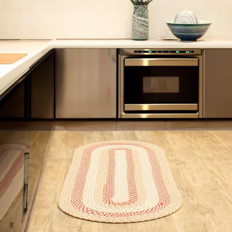 Handmade Braided Beige and Red Cotton Runner Rug