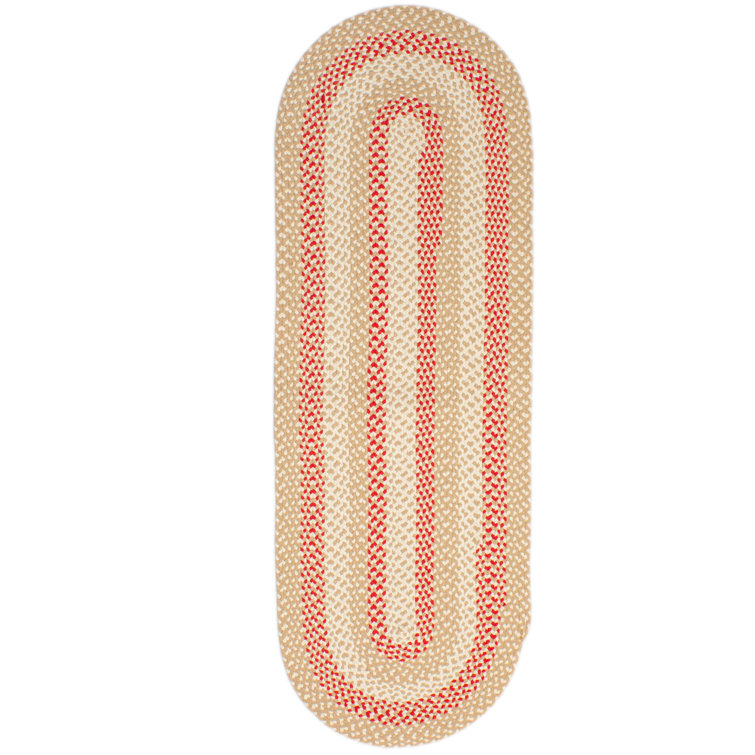 Handmade Braided Beige and Red Cotton Runner Rug