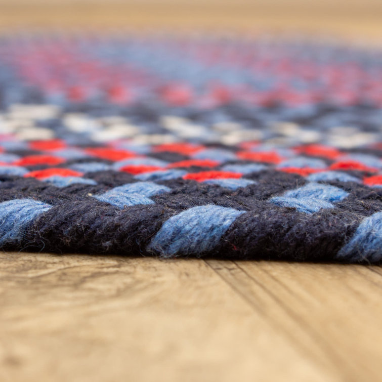 Handmade Oval Blue and Red Cotton Braided Area Rug