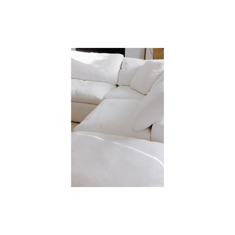Cream White Velvet Performance Fabric Ottoman with Solid Wood Frame