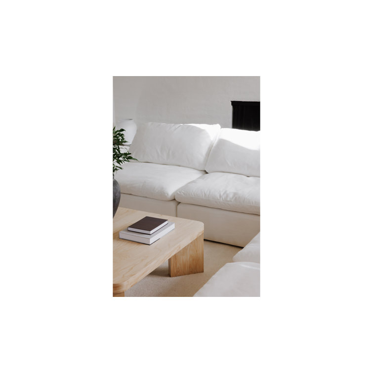 Cream White Velvet Performance Fabric Ottoman with Solid Wood Frame