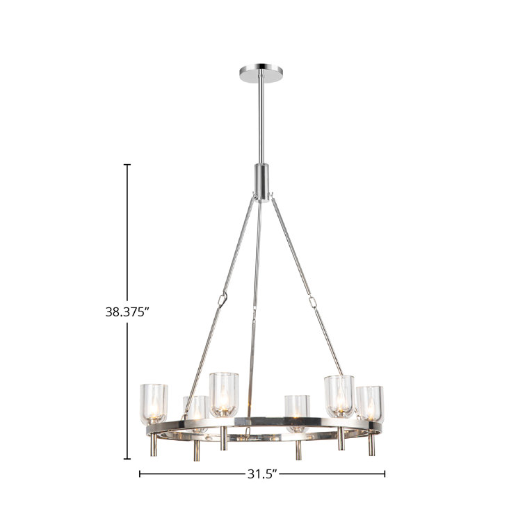 Polished Nickel and Crystal 6-Light Wagon Wheel Chandelier