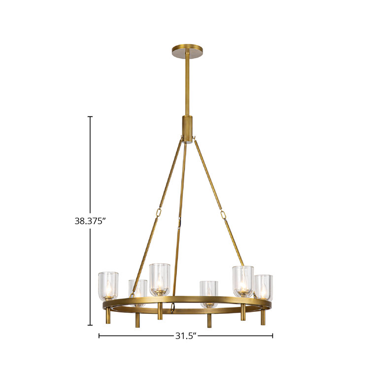 Lucian Vintage Brass and Clear Crystal Six Light Chandelier