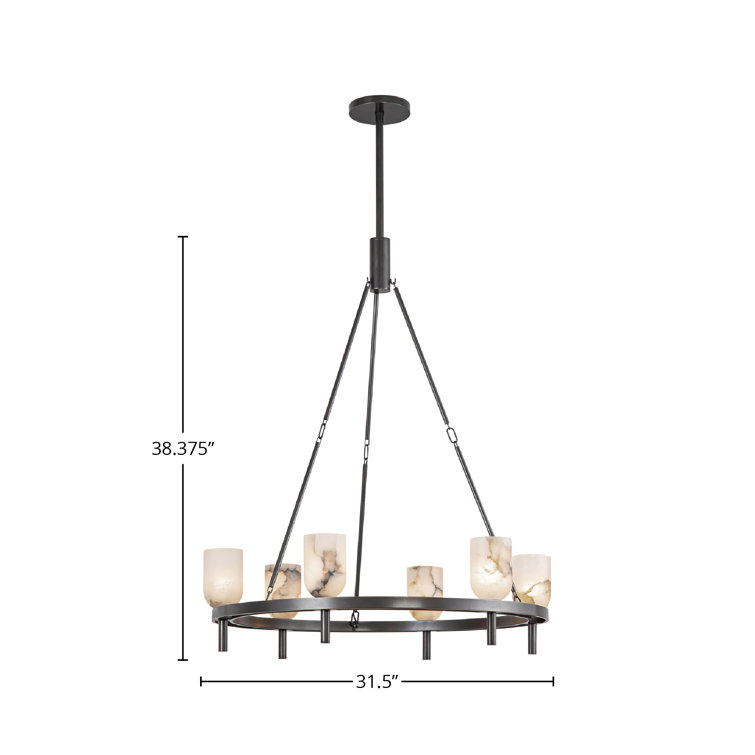 Urban Bronze and Alabaster 6-Light Wagon Wheel Chandelier
