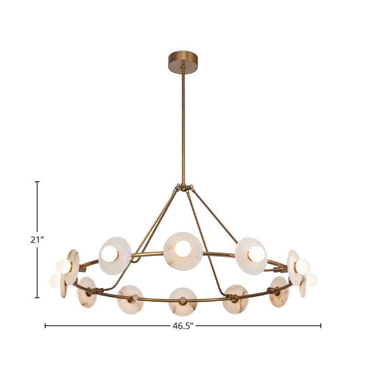 Vintage Brass and Alabaster 12-Light LED Chandelier