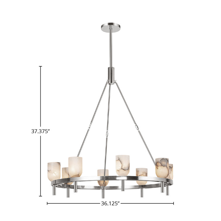 Lucian Polished Nickel and Alabaster 8-Light Chandelier