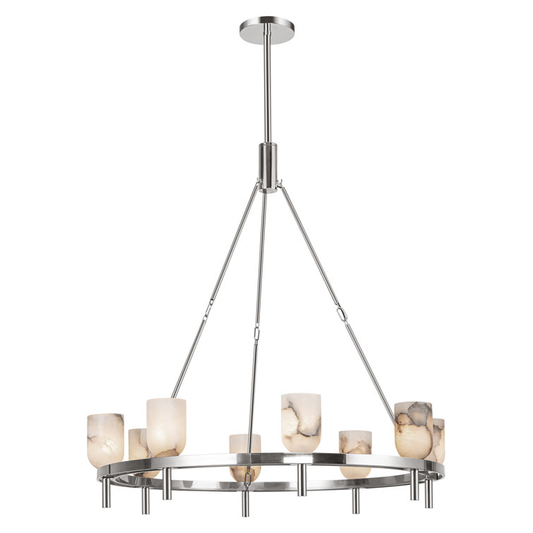 Lucian Polished Nickel and Alabaster 8-Light Chandelier