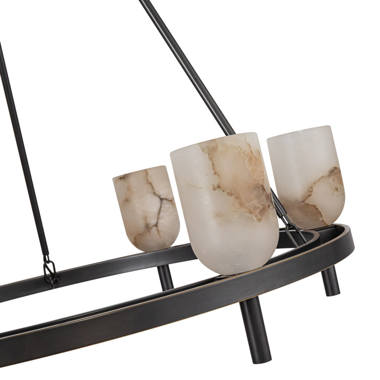 Urban Bronze and Alabaster 6-Light Wagon Wheel Chandelier