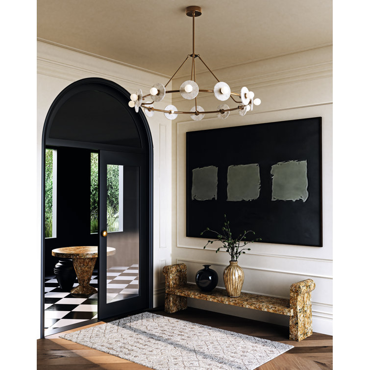 Vintage Brass and Alabaster 12-Light LED Chandelier