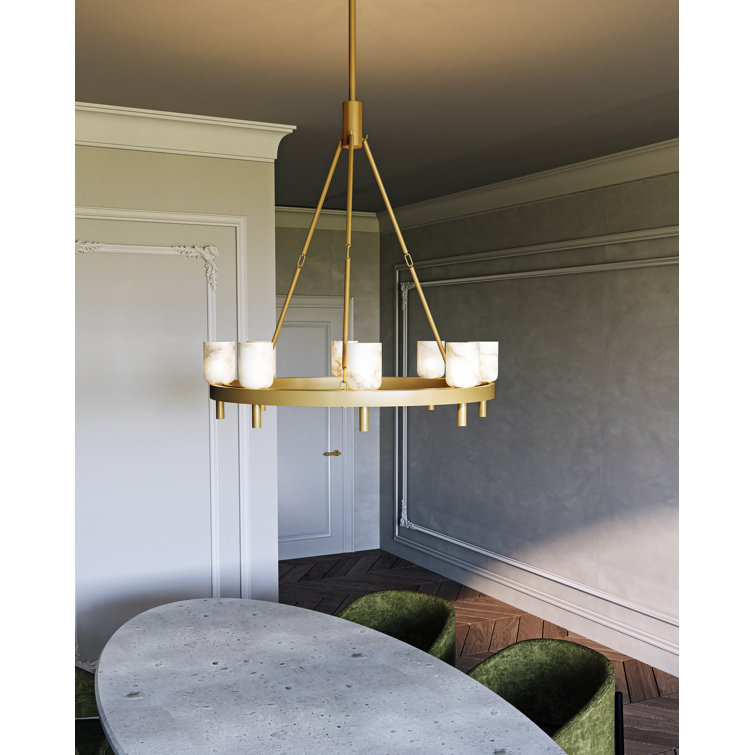 Lucian Polished Nickel and Alabaster 8-Light Chandelier