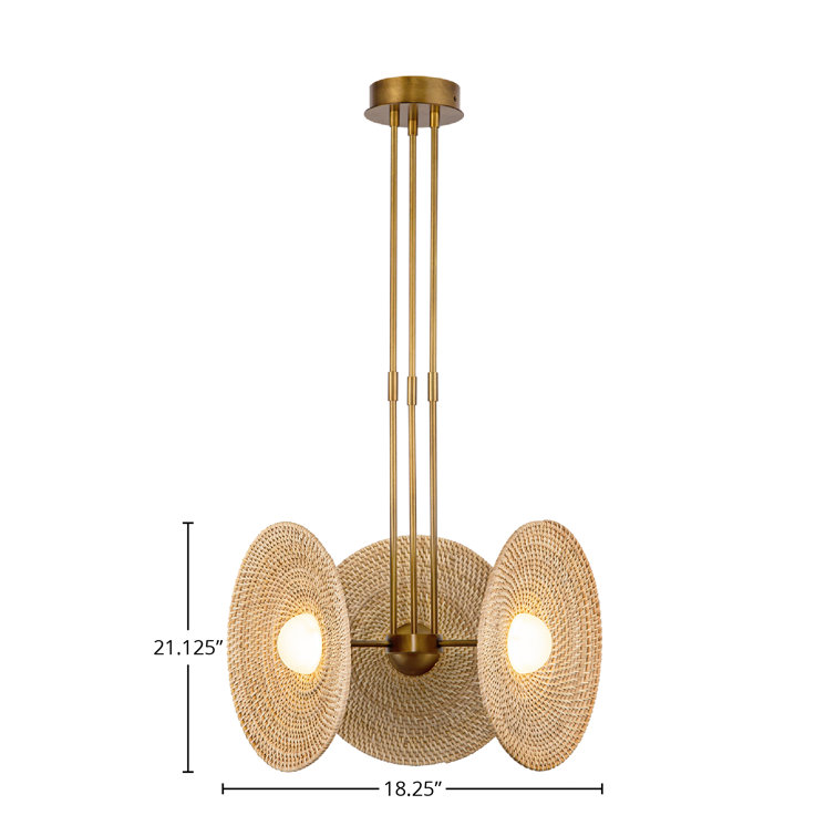 Vintage Brass and Woven Rattan LED Pendant Light
