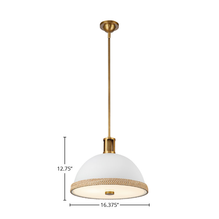 Vintage Brass and Matte White Glass Dome Pendant Light