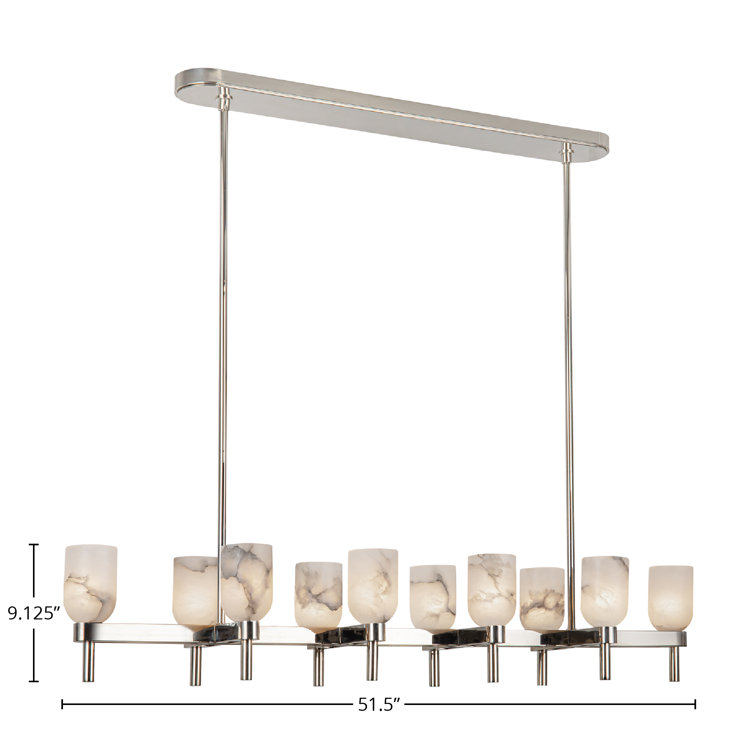 Lucian 52" Polished Nickel and Alabaster 10-Light Linear Pendant