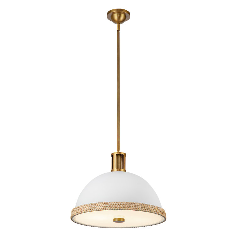 Vintage Brass and Matte White Glass Dome Pendant Light