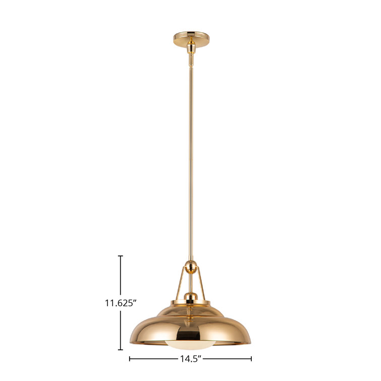 Polished Brass Modern Dome Pendant Light with Glass Shade