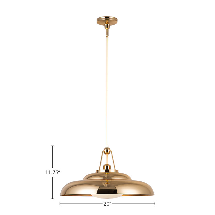 Polished Brass Modern Dome Pendant Light with Glass Shade