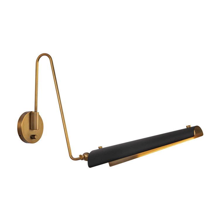 Matte Black and Brass Dimmable Swing Arm LED Sconce