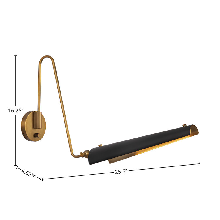 Matte Black and Brass Dimmable Swing Arm LED Sconce