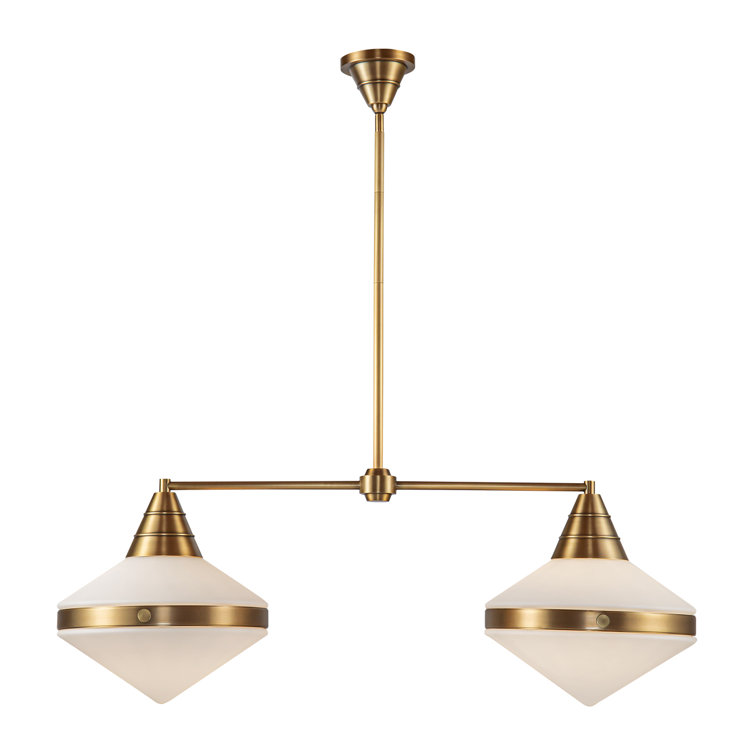 Vintage Brass and Opal Glass 2-Light Island Pendant